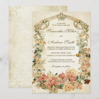 Trouwtemplate met vintage wilde bloemen kaart