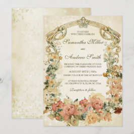 Trouwtemplate met wilde bloemen uit vroeger tijden kaart