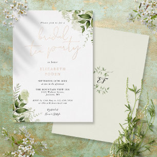 Trouwthee Elegant Script Groene Monogram  Folie Uitnodiging