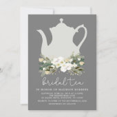 Trouwthee Grijs Waterverf Bloemen Uitnodiging (Voorkant)