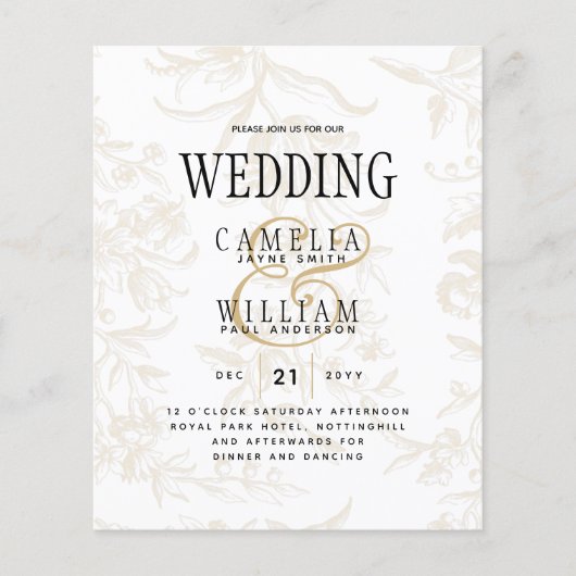 Trouwthema Black Tie Vintage Goud Damast Flyer (Voorkant)