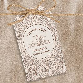 Trouwthema Bruin Bloemmotief Literair Bruidsfeest Cadeaulabel