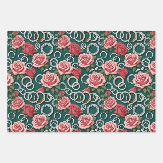 Trouwthema met Rozen en trouwringen Inpakpapier Vel (Voorkant 3)