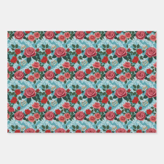 Trouwthema met Rozen en trouwringen Inpakpapier Vel (Voorkant 2)