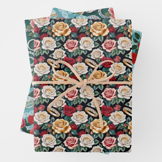 Trouwthema met Rozen en trouwringen Inpakpapier Vel (In situ)