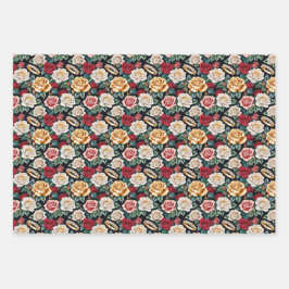 Trouwthema met Rozen en trouwringen Inpakpapier Vel