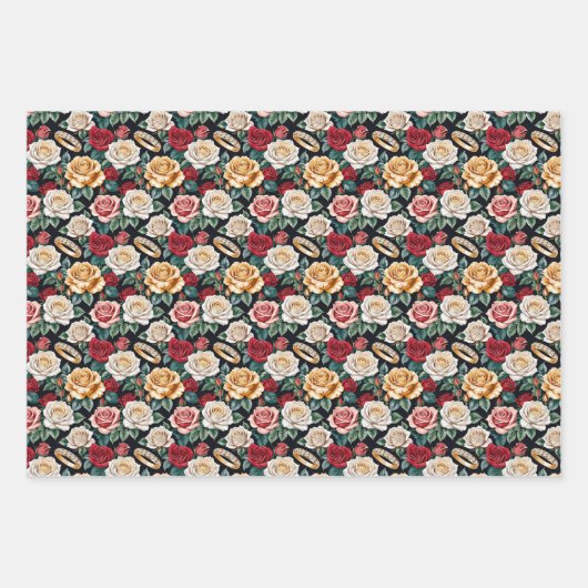 Trouwthema met Rozen en trouwringen Inpakpapier Vel (Voorkant)