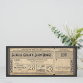 Trouwticket uitnodiging vintage met RSVP II (Staand voorkant)