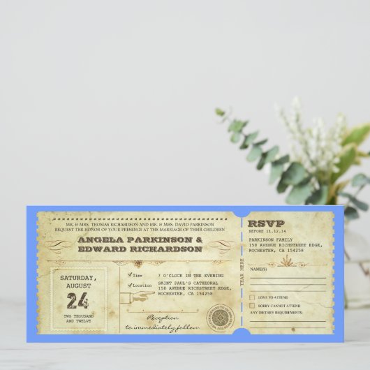 Trouwticket - Verander de achtergrondkleur Kaart (Staand voorkant)