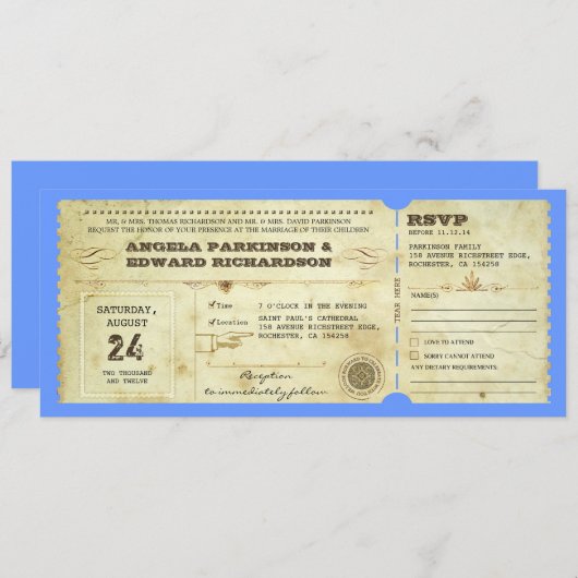 Trouwticket - Verander de achtergrondkleur Kaart (Voorkant / Achterkant)