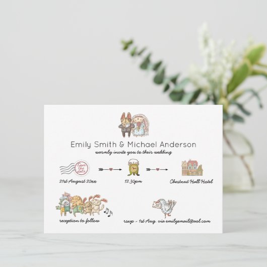 Trouwtijdlijn Uitnodiging Programma Datum Bewaren  (Staand voorkant)