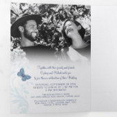 Trouwtinten blauw vlinders all-in-one drieluik uitnodiging (Binnenzijde eerst)