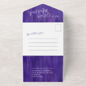 trouwtrouwfoto paarse rsvp tekst all in one uitnodiging (Buitenkant)