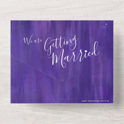 trouwtrouwfoto paarse rsvp tekst all in one uitnodiging (Achterkant)