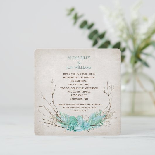 trouwtwig bouquet op textuur kaart (Staand voorkant)