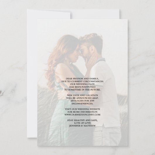 Trouwtypografie Foto met Uitstel van Echte Liefde Aankondiging (Achterkant)