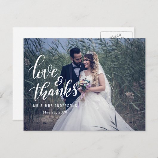 Trouwtypografie Liefde en Bedankt | Koppelfoto Briefkaart (Voorkant / Achterkant)