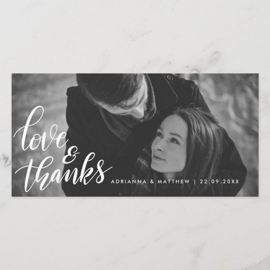 Trouwtypografie Liefde en Dank | Koppel Foto Bedankkaart (Voorkant)