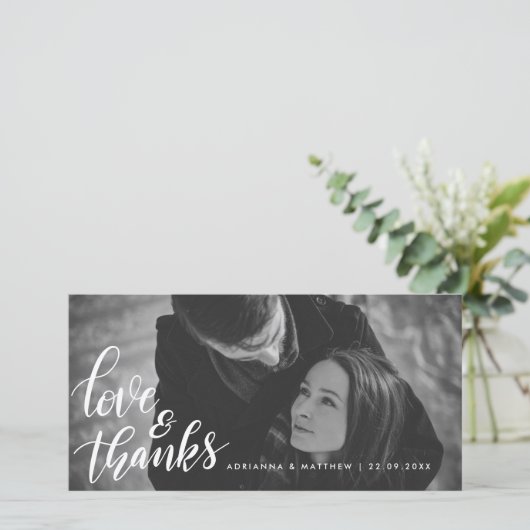 Trouwtypografie Liefde en Dank | Koppel Foto Bedankkaart (Staand voorkant)