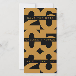 Trouwtypografie met vet zwart goud save the date
