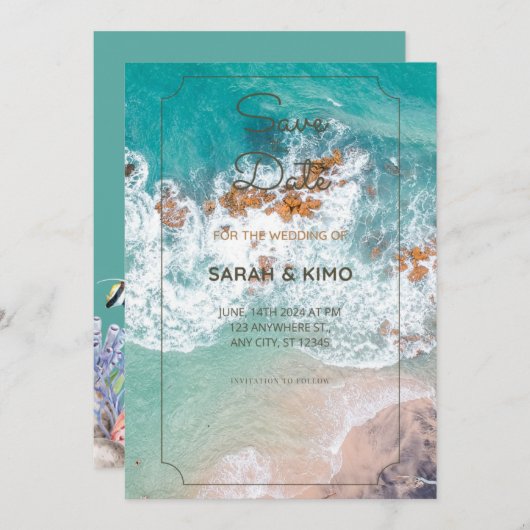 Trouwuitnodiging aan zee kaart (Voorkant / Achterkant)