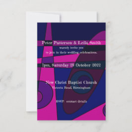 Trouwuitnodiging Abstract Heet Roze Paars