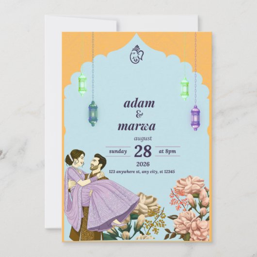 Trouwuitnodiging: Adam & Marwa Kaart (Voorkant)