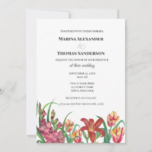 Trouwuitnodiging Aquarel Gladiolen Lelie Tulpen Kaart