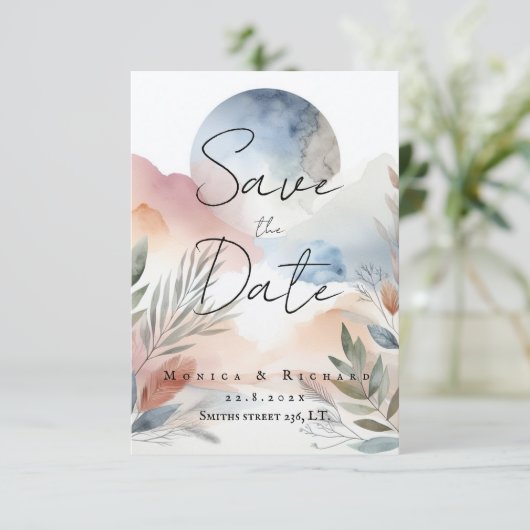 Trouwuitnodiging aquarel kaart (Staand voorkant)