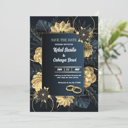 TROUWUITNODIGING, BEWAAR DE DATUM KAART (Staand voorkant)