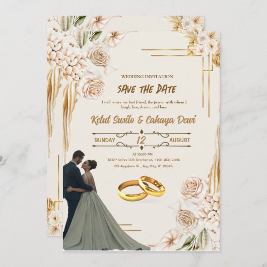 TROUWUITNODIGING, BEWAAR DE DATUM KAART (Voorkant / Achterkant)