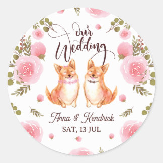 trouwuitnodiging bloem- en dierenthema  ronde sticker