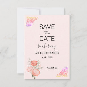 Trouwuitnodiging Bloem Roze Hart Rand  RSVP Kaartje
