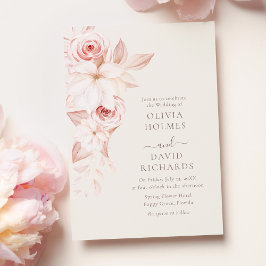 Trouwuitnodiging Blush Beige Bloemen Verticaal Kaart