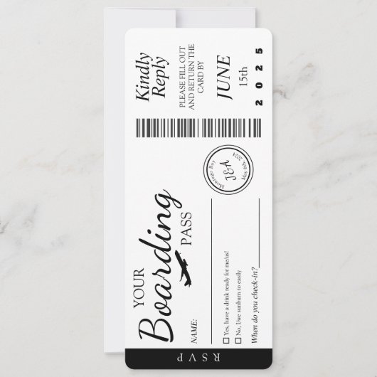Trouwuitnodiging - Boarding Pass RSVP Kaart (Voorkant)