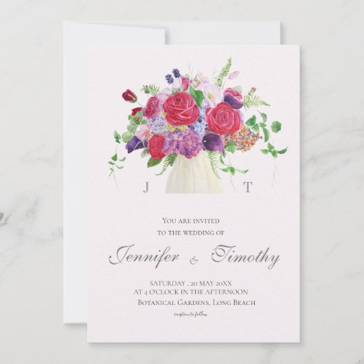 Trouwuitnodiging Botanische rode rozen Kaart (Voorkant)