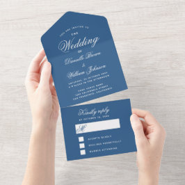 Trouwuitnodiging Classic Blue & Losbladige RSVP All In One Uitnodiging