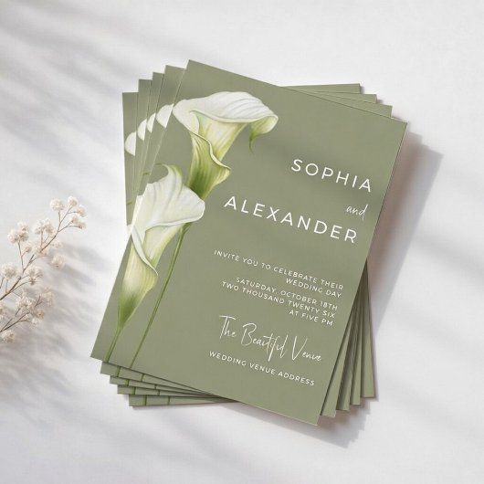 Trouwuitnodiging "Delicate Calla Lilies" Kaart