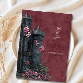 Trouwuitnodiging Donkere Academie Kasteel Bloemen Kaart
