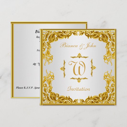 Trouwuitnodiging Elegant Goud Kaart (Voorkant / Achterkant)