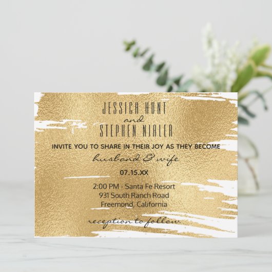 Trouwuitnodiging Elegant in Zwart en Goud Kaart (Staand voorkant)