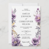 Trouwuitnodiging elegante lila bloemenUitnodiging Kaart (Voorkant)