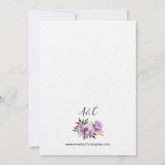 Trouwuitnodiging elegante lila bloemenUitnodiging Kaart (Achterkant)