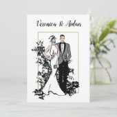 Trouwuitnodiging Elegante Mode Illustratie Kaart (Staand voorkant)