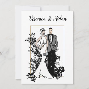 Trouwuitnodiging Elegante Mode Illustratie Kaart