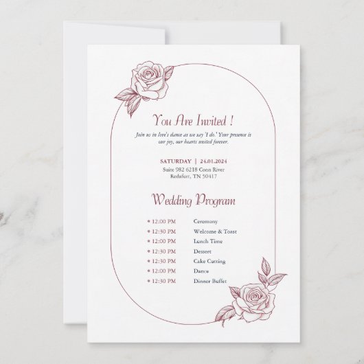 Trouwuitnodiging en -programma Roos Kaart (Achterkant)