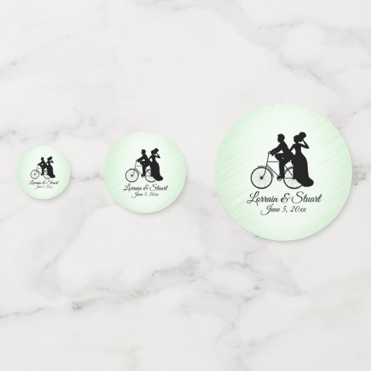 Trouwuitnodiging Fietsthema Mint Confetti (Voorkanten)