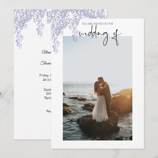 Trouwuitnodiging Foto Paarse Wisteria Save The Date (Voorkant / Achterkant)