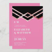 Trouwuitnodiging Glam Glitter Rosegold Zwart Deco (Voorkant / Achterkant)