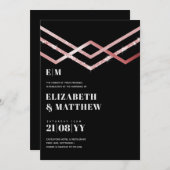 Trouwuitnodiging Glam Glitter Rosegold Zwart Deco (Voorkant / Achterkant)